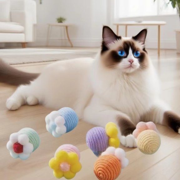 interactive Cat toy Ball, Cat toys interactive, 2 in Diameter, Cotton Rope, Sisal Wrapped, Cat Teeth Cleaning, Stimulating Cat toys, indoor Cat Activities, Assorted Macaron
