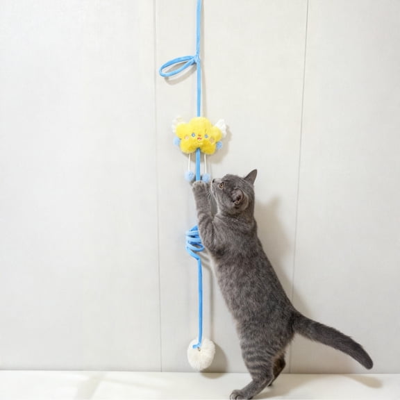 interactive Cat toys for indoor Cats, Self Play Cat toys, Cat Teaser Wand, Cat Stress and Anxiety Relief, Blue Elastic Rope, Cat Accessories for indoor Cats, 1 Pc