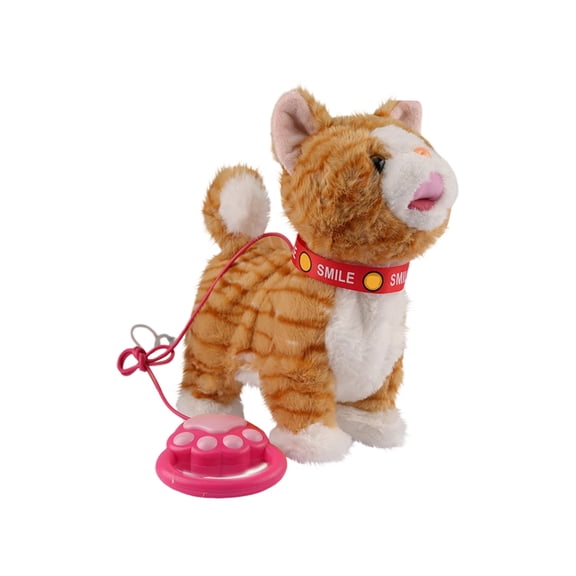 interactive Striped Orange Electronic Plush Cat toy with Remote Control Leash, Animated Pet with Voice-Repeating, Song-Singing, Head-Petting Sound-Activated Functions for