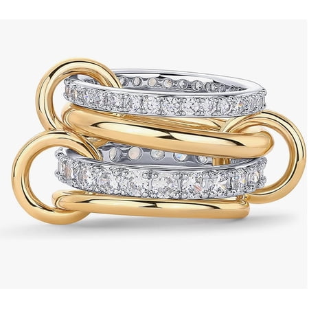 interlocking full diamond zircon triple band ring two colors multi elements