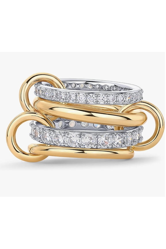 interlocking full diamond zircon triple band ring two colors multi elements