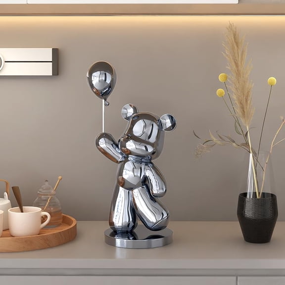 interoknack Balloon Bear Sculpture  Modern Electroplated Resin Figurine for Living Room, Entryway, or Office Shelf Decor
