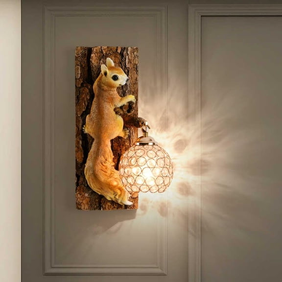 interoknack Climbing Squirrel Wall Sconce  Realistic Rechargeable Resin Tree Trunk Accent Light for Kids Room, Bedroom, and Hallway