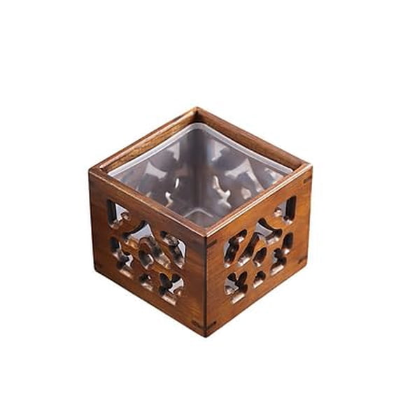 interoknack Hand Carved Solid Wood Storage Box with Removable Liner, Open-Top Tabletop Organizer