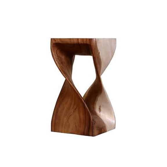 interoknack Hand-Crafted Solid Wood Spiral Stool, Rustic Tree Stump Side Table for Living Room