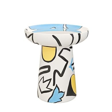 interoknack Hand Painted Pop Art Round Side Table, Glossy Lacquered Accent Table