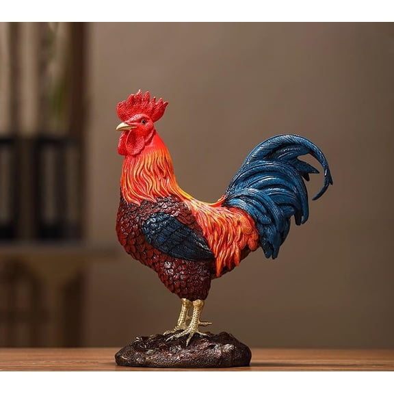 interoknack Large Prosperity Rooster Brass Sculpture, Wealth Zodiac Rooster, Living Room Office Decorative Bronze Figure, Grand Opening Housewarming Gift