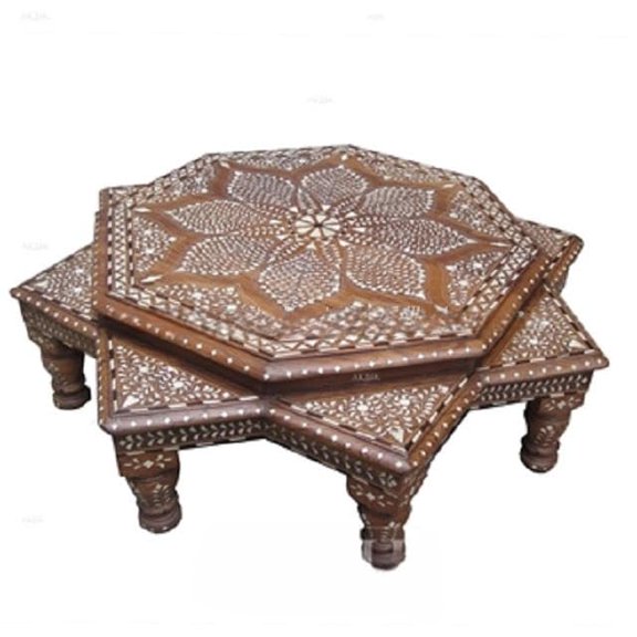 interoknack Luxury Bone Inlay Coffee Table Set Handmade Wooden Nesting Center Tables Moroccan Floral Accent Table Bohemian Living Room Tea Table Set