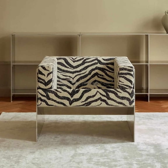interoknack Luxury Designer Zebra Lounge Chair, Stainless Steel Single Sofa for Living Room, Hotel, or Boutique Apartment