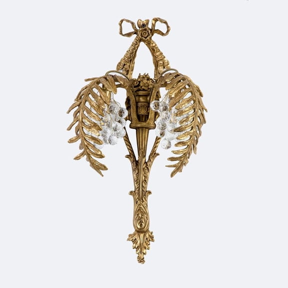 interoknack Luxury Palm Tree Brass Wall Lamp, Crystal Drop Gold Wall Sconce Light for Bedroom, Living Room, and Hall Accent Decor
