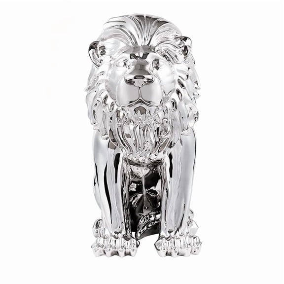 interoknack Luxury SILVER Lion Sculpture, Large Resin Art Statue for Living Room, Hotel, Entryway, or Club Decor (Silver)