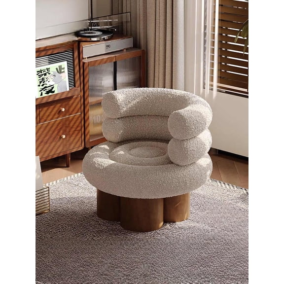 interoknack Marshmallow Cloud Accent Chair, Modern Boucle Cream Lounge Sofa, Designer Teddy Fleece Single Chair for Living Room
