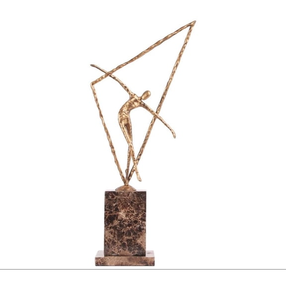interoknack Modern Abstract Gold Metal Dance Sculpture with Marble Base, Artistic Minimalist Dancer Figurine for Living Room, Entryway, TV Cabinet, Shelf, Office Decor