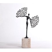 interoknack Modern Abstract Winged Yoga Figure Sculpture, Minimalist Metal & Marble Artistic Desktop Decor, Living Room, Office Table Accent