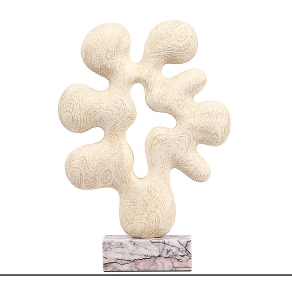 interoknack Modern Cream Abstract Sculpture, Luxury Resin Artistic Coral Decor with Marble Base, Creative Centerpiece for Living Room, Entryway, Hotel, Villa, Office or Gallery Display