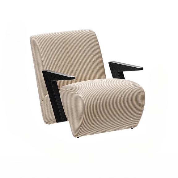 interoknack Modern Minimalist Striped Armchair, Solid Wood Vintage Single Sofa with Black Ash Frame, High-End Club Lounge Designer Chair for Living Room, Bedroom, Hotel Suite