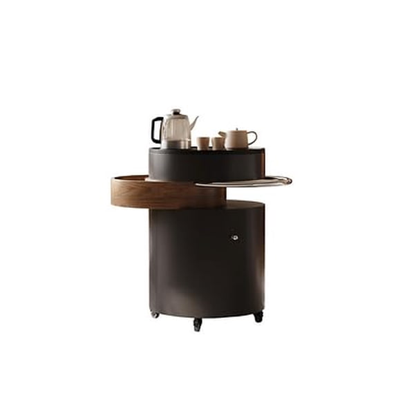 interoknack Modern Round Rolling Tea Cart with Integrated Electric Kettle, Multifunction Beverage Station