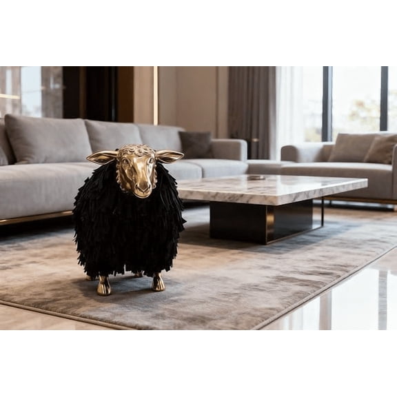 interoknack Modern Sheep Accent Chair, Faux Fur Animal Stool, Fiberglass Frame
