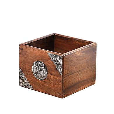 interoknack Solid Wood Desktop Storage Box, Rustic Tabletop Organizer Bin