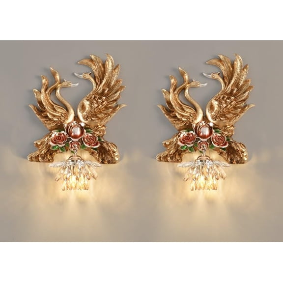 interoknack Swan Wall Sconce Set  Luxury Resin and Crystal Wired Wall Lamp for Living Room, Bedroom, and Artistic Accent Walls