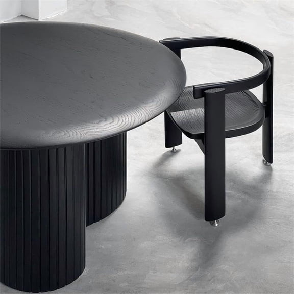 interoknack Vintage Black Solid Wood Carved Dining Armchair, Designer Minimalist Retro Accent Chair with Curved Back and Creative Sculpture Details (Black)