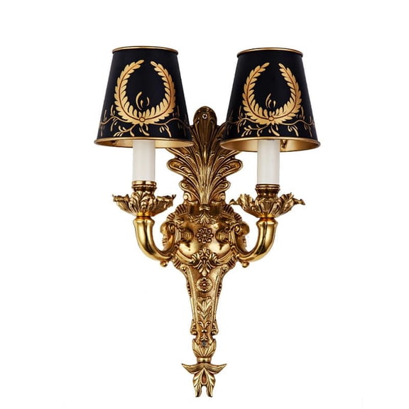 interoknack Vintage Brass Wall Sconce, Retro 2-Light Decorative Copper Wall Lamp with Black and Gold Shades for Hallway and Living Room Accent Lighting