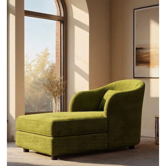 interoknack Vintage Chenille Chaise Lounge Sofa Mid-Century Retro Luxury Recliner for Small Living Room, Bedroom & Hotel Suite