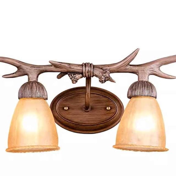 interoknack Vintage Double Antler Wall Lamp, Creative Rustic Style Glass Shade Sconce for Living Room, Bedside, Bar, Staircase, and Corridor Lighting