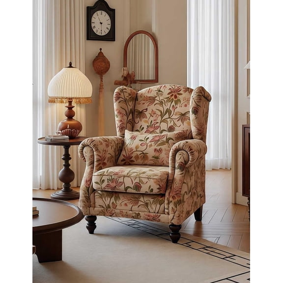 interoknack Vintage Floral Tiger Chair High-Back Retro Armchair, Living Room/Bedroom/Balcony, Designer Single Sofa