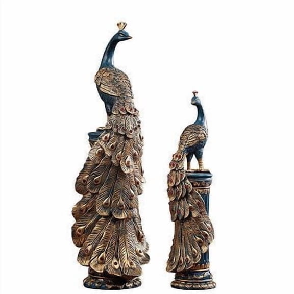 interoknack Vintage Style Peacock Figurine Set for Home Decor, TV Console, Entryway, Office Shelf