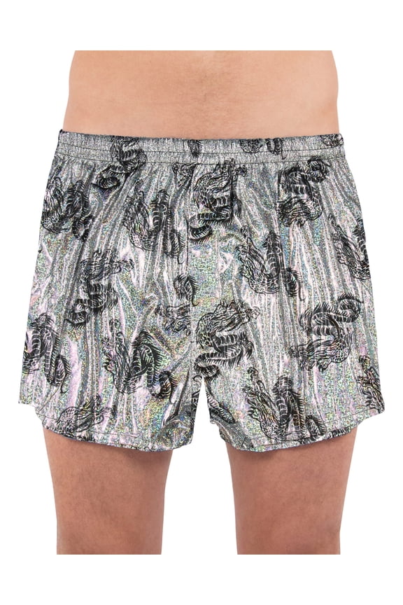 Intimo Mens' Metallic All-Over Graphic Print Dragon Boxer Short Underwear