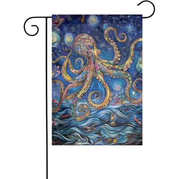 intricate drawing octopus Garden Flags 12x18 Double Sided,Garden Flags for All Seasons, Garden Yard Banners for Seasonal Outdoor Home House Garden Yard Lawn Patio