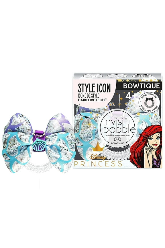 Bowtique  Spiral Hair Ring with Bow  Disney Princess Ariel - Strong Elastic Grip Coil Accessories for Women - Gentle for Girls Teens and Thick Hair