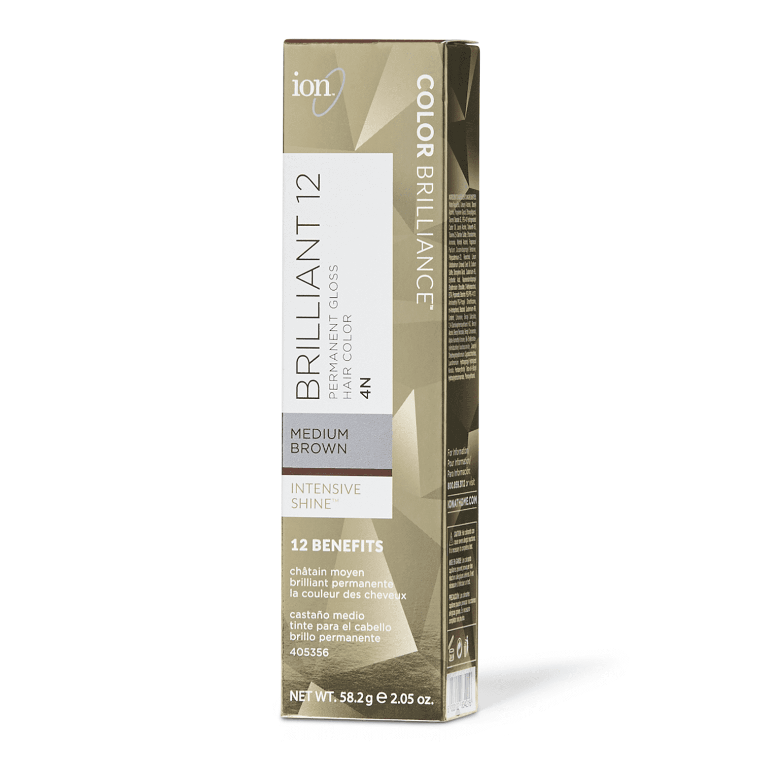 ion 4N Medium Brown Brilliant 12 Permanent Gloss Hair Color High Shine