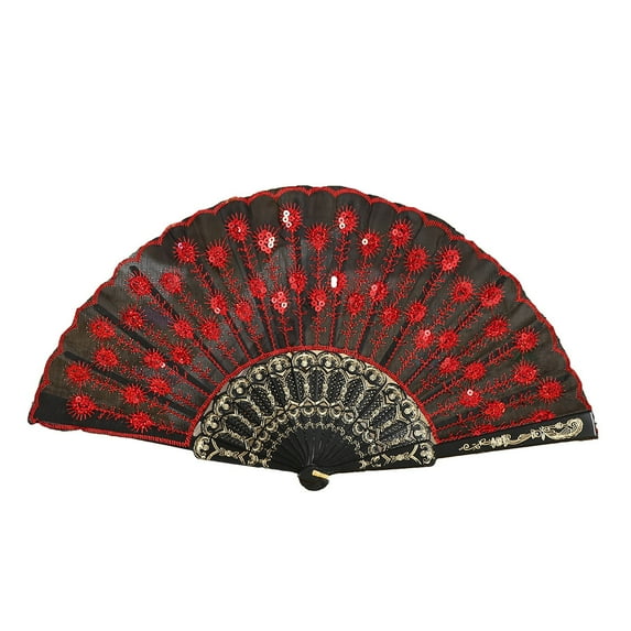 ionze Appliances Best Chinese Style Dance Wedding Party Lace Silk Folding Hand Held Flower Fan Fans (Red)