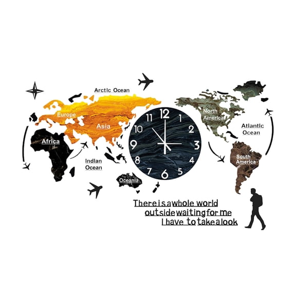 ionze Appliances World Map Wall Clock Home Bedroom Wall Personality Wall Clock Clock （Gray）
