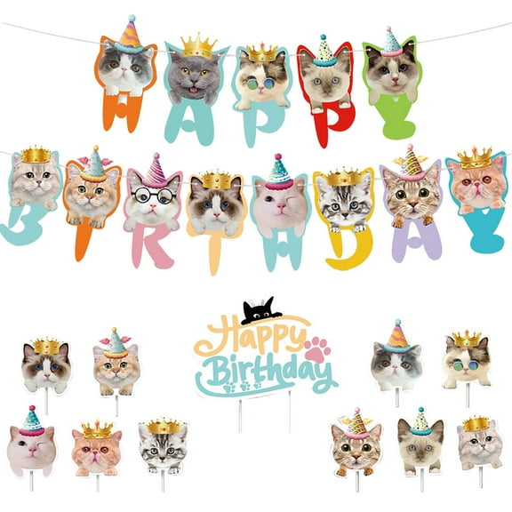 ionze Home Decor Cat Party Decorations Faces Birthday Banner Birthday Garland Faces Hanging Swirl Decoration for Pet Theme Birthday Party Kitties Party Decorations Home Accessories (White)