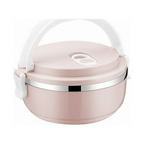 ionze Kitchen Tools 1 Layer Stackable Hot Food Insulated Box Portable 304 Stainless Steel Round Lunchbox Sealed Food Containers Bento Lunch Box Cold Hot Food Storage For School Office Home （Pink）