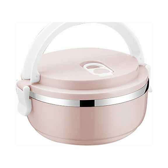 ionze Kitchen Tools 1 Layer Stackable Hot Food Insulated Box Portable 304 Stainless Steel Round Lunchbox Sealed Food Containers Bento Lunch Box Cold Hot Food Storage For School Office Home （Pink）