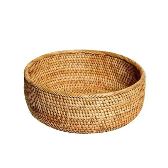 ionze Kitchen Tools Round Keys Basket Bowl For Entryway Hand Woven Wicker Storage Basket Rattan Decorative Basket Fruit Candy Cake Food Serving Basket Tray Kitchen Supplies(B)