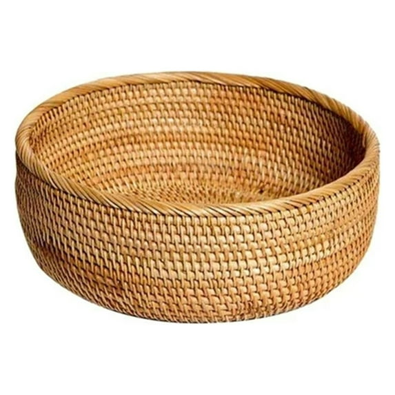 ionze Kitchen Tools Round Keys Basket Bowl For Entryway Hand Woven Wicker Storage Basket Rattan Decorative Basket Fruit Candy Cake Food Serving Basket Tray Kitchen Supplies(A)