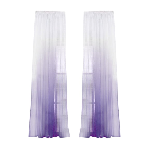 ionze Pink Sheer Curtains 100 CM Length for Bedroom Gradient Window Voile Tulle Drapes Semi Sheer Beautiful Pretty Girls Room Accessories for Girls Gift Teenagers Decor (Purple)