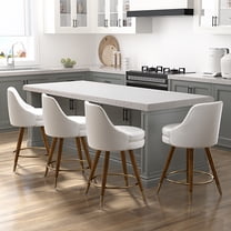 iooHug 24" Mid Century Swivel Bar Stool, Set of 4 Counter Height Bar Stools, PU Leather Counter Stools with Wood Legs for Kitchen Island, Dining Room, White