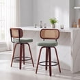 thumbnail image 1 of iooHug 26 Inch Counter Height Bar Stools Set of 2, Swivel Kitchen Island Chairs with Rattan Cane Back, Linen Upholstered Seat, Walnut Wood Legs, 1 of 9