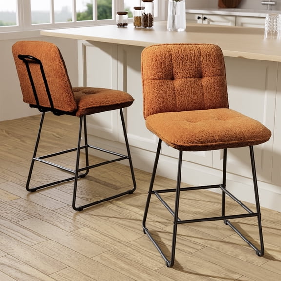 iooHug 26" Velvet Counter Height Bar Stools Set of 2, Modern Upholstered Bar Chairs with Metal Legs and Footrest for Kitchen Island, Dining Room, Home Bar, Brown