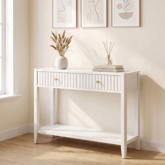 iooHug 29.53 Inch Tall Narrow Console Table with Drawers & Storage Shelf, White Wood Entryway Sofa Table for Hallway Living Room Front Hall