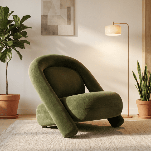 iooHug 32" Velvet Accent Chair, Modern Upholstered Armchair with Soft Cushion and Curved Backrest, Comfy Lounge Chair for Living Room, Bedroom, Reading Corner, Green