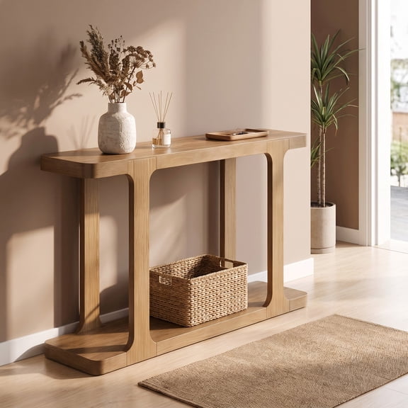 iooHug 50 Inch Minimalist Pine Veneer Modular Coffee Table, Double-Layer Inlaid Assembly Sofa Side Table for Entryway, Suitable for Living Room, Hallway and Household Use