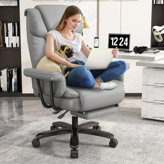 iooHug Big and Tall Office Chair with Footrest, Ergonomic Desk Chair 400 LBS, High Back Reclining Office Chair, Executive Computer Chair for Home Office, Gray