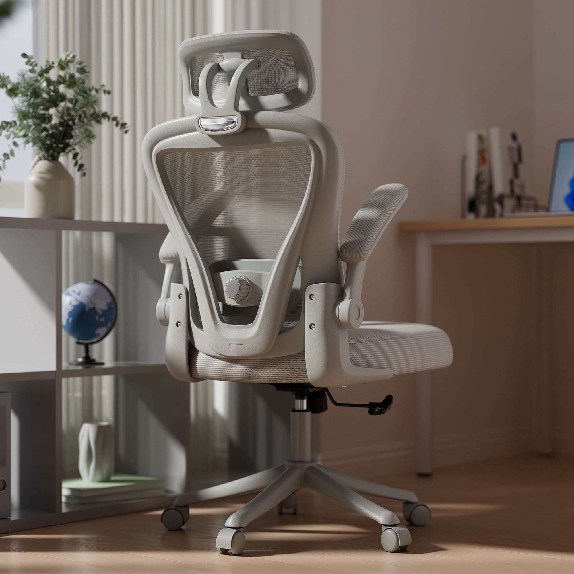 iooHug Ergonomic Mesh Office Chair with Adjustable Lumbar Support, Computer Desk Chair with Headrest, Flip-Up Arms,  Gray